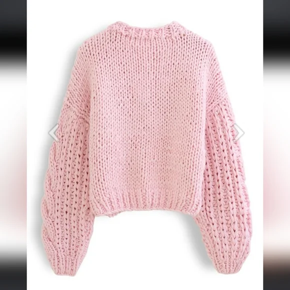 Pink Cable Knit Women's Sweater - Picture 5 of 12